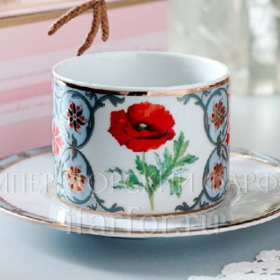 Чашка с блюдцем чайная второй сорт «Цветы и ягоды России. Мак восточный» 1/2