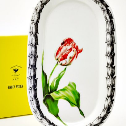 Блюдо овальное «Волшебный сад XIV» Форма: Юлиана. Костяной фарфор. 295 мм.