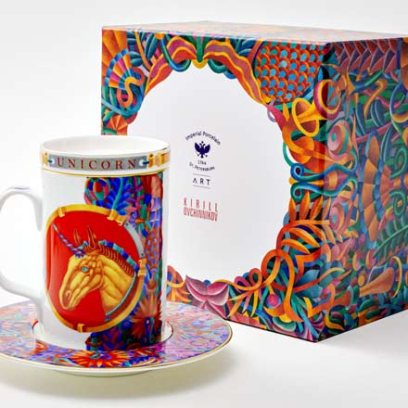 Бокал с блюдцем и крышкой в подарочной коробке «Единорог»