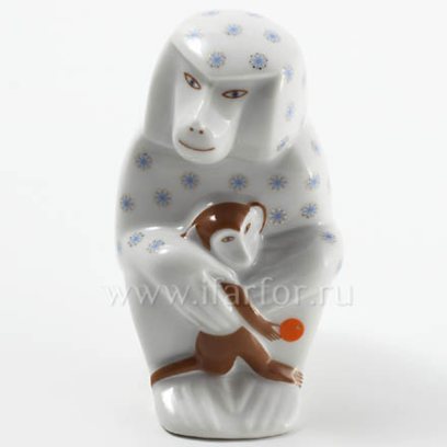 Скульптура Павиан с детенышем Голубая снежинка