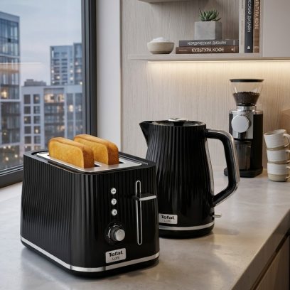 Комплект Tefal Loft чайник электрический, объем 1.7л + тостер для хлеба, мощность 850 Вт , поддон для крошек, черный