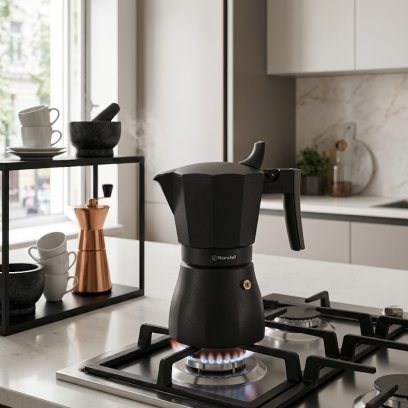 Rondell Гейзерная кофеварка на 9 чашек 450 мл, Kafferro RDA-994, литой алюминий, с антипригарным покрытием для газовой плиты