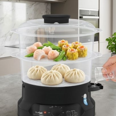 Пароварка электрическая Tefal Minicompact VC139810, с таймером, индикатором уровня воды, 800 Вт, черная