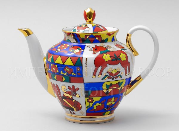 Teapot brewing Folk patterns Spring