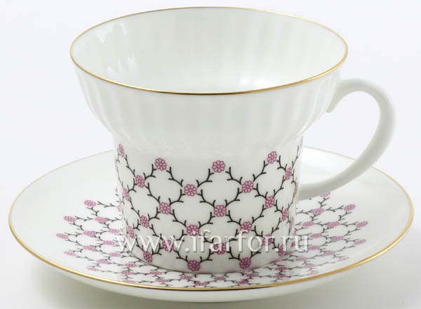 Cup and saucer tea Pink net Wave