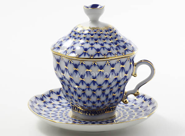 Cup with a lid and saucer tea Cobalt net Gift-2