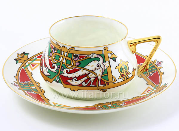 Cup and saucer Coffee Fairy birds Bilibin-1