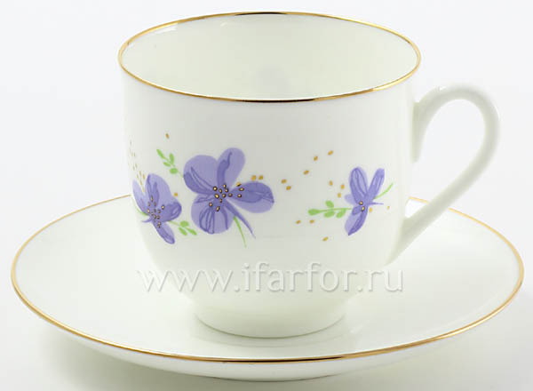 Cup and saucer Lilac flowers Lily of the valley