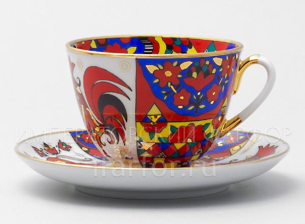 Cup and saucer tea Folk patterns Spring
