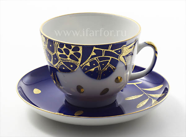 Чашка с блюдцем чайная Гранат золотой Подарочная