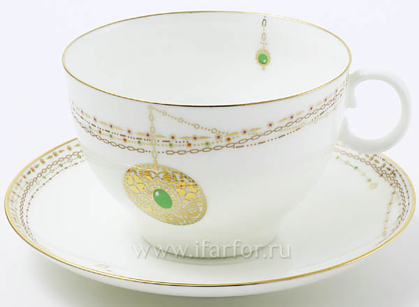 Чашка с блюдцем чайная Золотой медальон Яблочко
