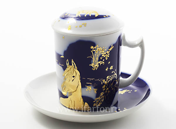 Бокал с блюдцем и крышкой Ночное Снежное утро