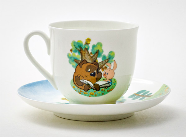 Cup and saucer Winnie the Pooh. Tree Lily of the valley
