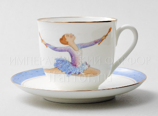 Cup and saucer Coffee Rhythmic gymnastics. Maces Lily of the valley