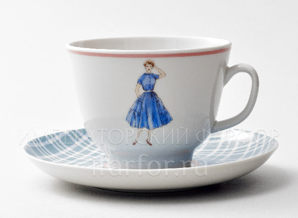 Cup and saucer in a gift box Thaw (blue gray) Gift