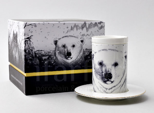 Mug with a lid and saucer in a gift box Totem. Bear 