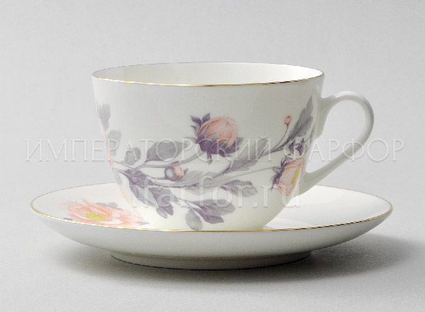 Чашка с блюдцем чайная Нежный пион(серый) Весенняя-2