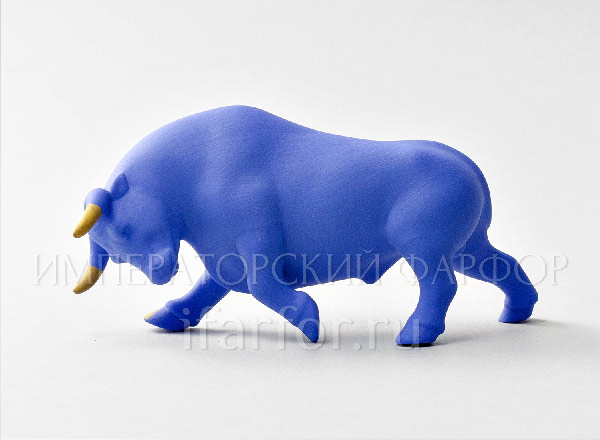 Sculpture Corrida Bull Blue with gold