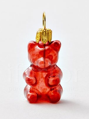 Елочная игрушка второй сорт Леденцовый мишка (красный) 20 x 45 мм.