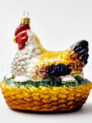 Елочная игрушка Курочка в гнезде 100 x 105 мм.