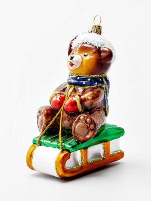 Елочная игрушка Мишка Тедди на санках 75 x 120 мм.