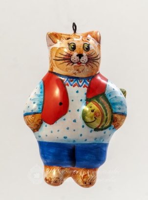 Елочная игрушка Кот с рыбкой 40 x 63 мм.