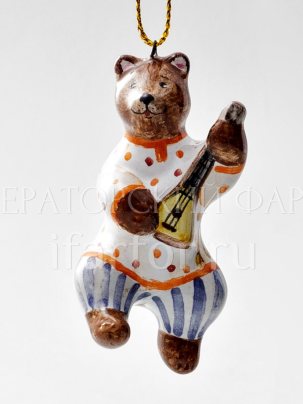 Елочная игрушка Медведь с балалайкой 30 x 53 x 65 мм.