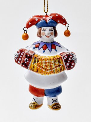 Елочная игрушка Скоморох с гармошкой 55 x 85 мм.