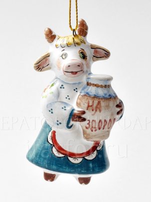 Елочная игрушка Корова На здоровье Корова На здоровье (белый фартук) 40 x 80 мм.