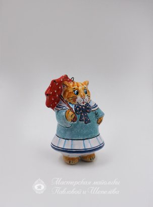 Елочная игрушка Кошечка с зонтиком 67 x 115 мм.
