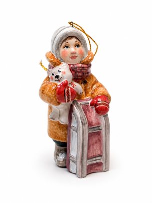 Елочная игрушка Девочка с санками 50 x 100 мм.