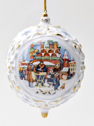 Елочная игрушка Шар средний Масленица 90 x 120 мм.