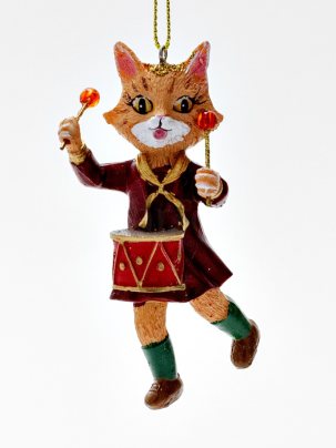 Елочная игрушка Кошечка с барабаном 45 x 90 мм.