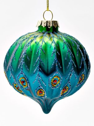 Елочная игрушка Капля Перо павлина 80 x 90 мм.