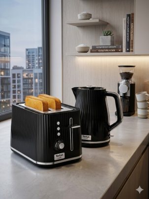 Комплект Tefal Loft чайник электрический, объем 1.7л + тостер для хлеба, мощность 850 Вт , поддон для крошек, черный