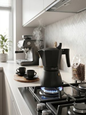 Rondell Гейзерная кофеварка на 6 чашек 300 мл Kafferro RDS-499, литой алюминий, с антипригарным покрытием для газовой плиты