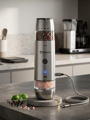 Мельница для специй электрическая Sakura SA-6671 гравитационная 2в1 двухсторонняя Li-Ion USB Type C