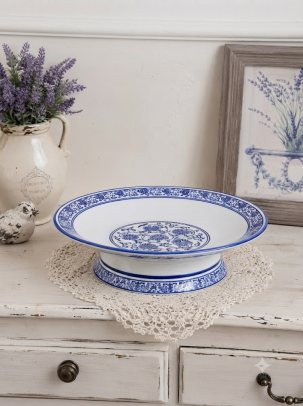 Блюдо на ножке 35 см "Гжель" ваза для фруктов, конфетница, блюдо для торта