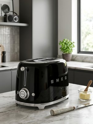 Тостер SMEG TSF01BLEU на 2 ломтика, цвет черный глянцевый