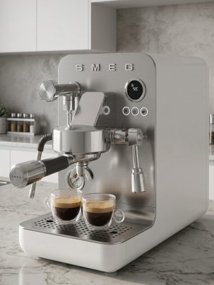 Рожковая эспрессо кофемашина SMEG EMC02WHMEU, цвет белый матовый