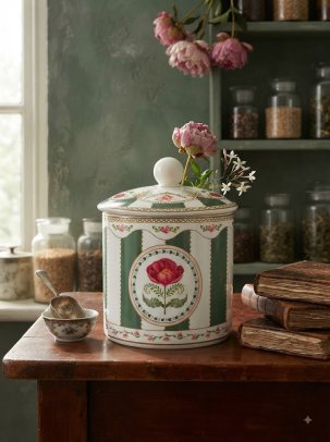 Банка для хранения 10,5х13 см Flowery емкость с крышкой для сыпучих продуктов фарфоровая универсальная зеленая