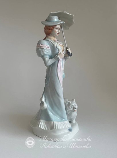 Скульптура «Дама с собачкой» Фарфор. 110 x 280 мм.