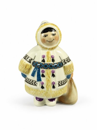 Елочная игрушка «Мальчик с мешком» Фарфор. 60 x 80 мм.