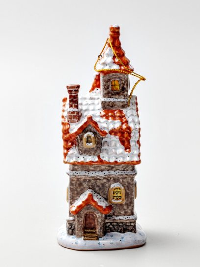 Елочная игрушка «Дом с фонарем» Форма: Дом с фонарем. Майолика. 80 x 170 мм.
