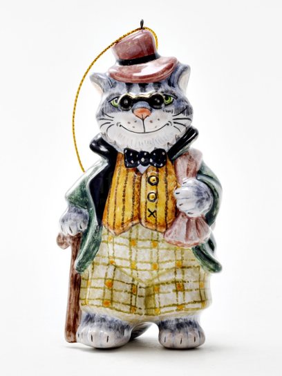 Елочная игрушка «Золотой ключик. Кот Базилио» Майолика. 55 x 105 мм.