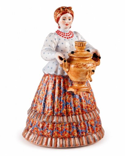 Скульптура «Женщина с самоваром» Майолика. 127 x 200 мм.