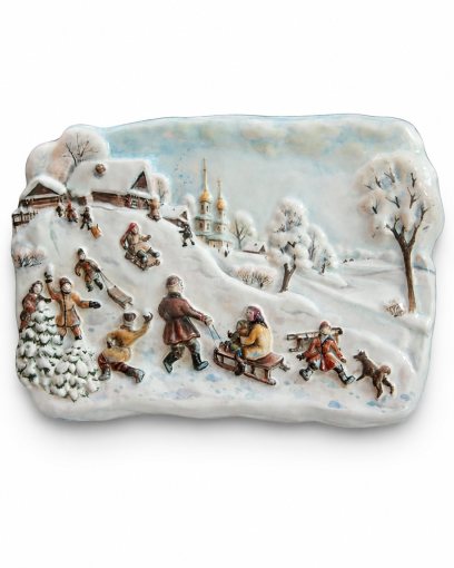 Плакетка настенная «Зимние игры» Майолика. 150 x 220 мм.