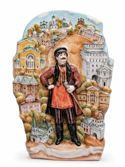 Барельеф «Рельеф Ярославский купец» Майолика. 294 x 430 мм.