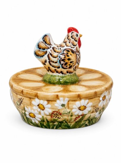 Поднос для яиц «Лукошко с курицей» Майолика. 157 x 177 мм.