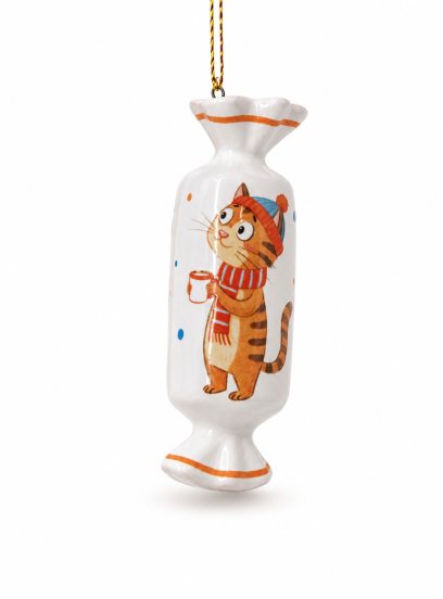 Елочная игрушка «Конфета Батончик» Майолика. 25 x 75 мм.